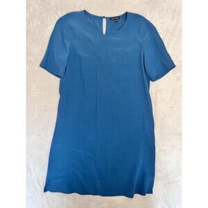 Eileen Fisher Tencel Viscose Crepe Shift Dress Short Sleeve Small Blue